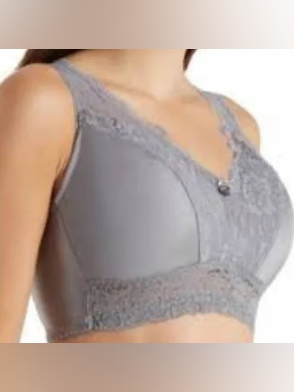 Rhonda Shear: 1X, Lace-Trim Wireless Bra, Pink, Lavender, Gray - Picture 2 of 3